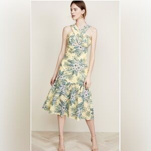 BB Dakota Yellow and Blue Pleated Halter Midi Dress